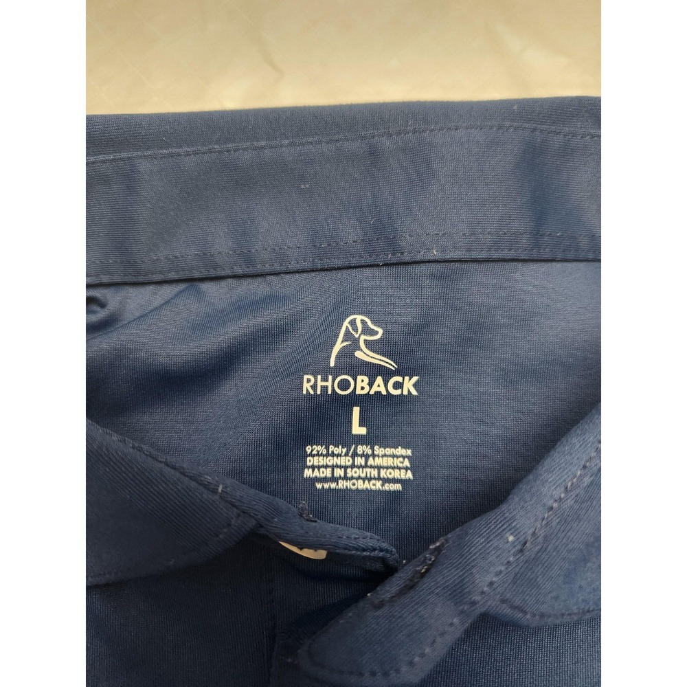 Rhoback Polo Shirt Mens Large Blue Solid Golf Performance Stretch Athletic - Picture 3 of 11